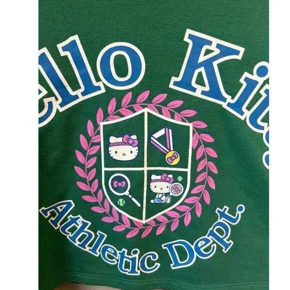 Hello Kitty Sanrio Athletic Cropped Crew Neck Kelly Green Tennis Sweater Sz XL - Picture 2 of 9